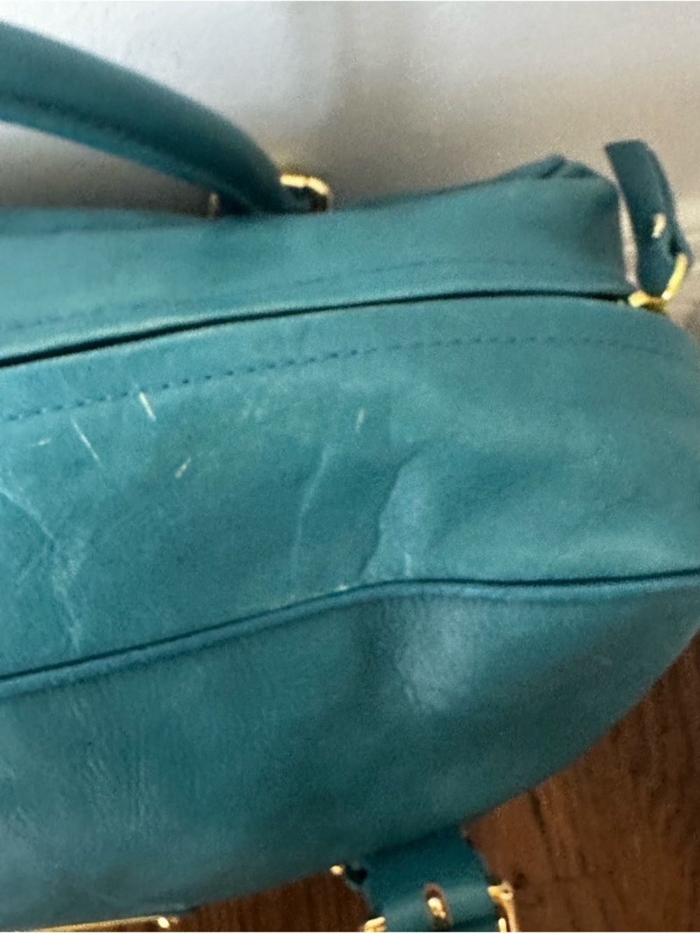 Valentina Italy Teal Leather Satchel Gold-Plated Accents | Made in Italy Bag - Picture 5 of 16